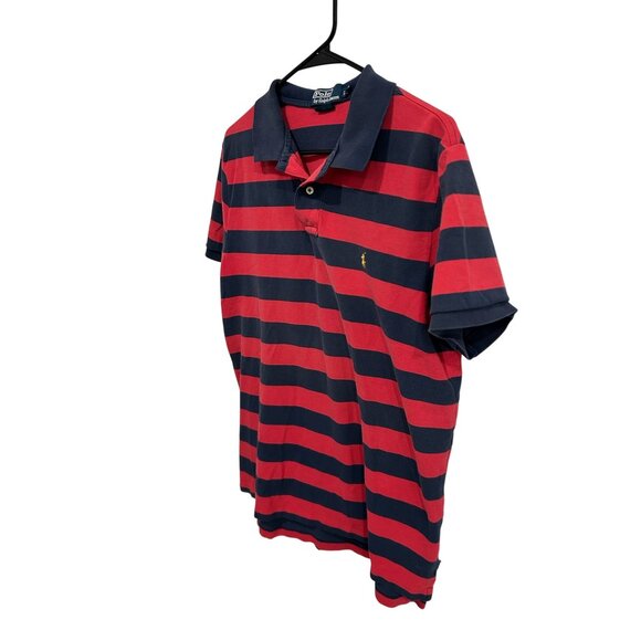 Polo By Ralph Lauren Mens Red & Navy Striped Custom Fit Cotton Polo Shirt XL - Picture 3 of 11